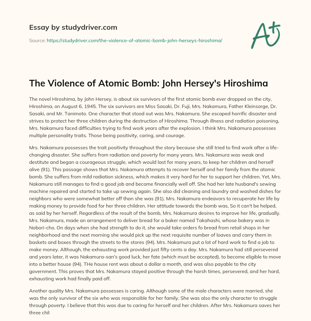 The Violence of Atomic Bomb: John Hersey’s Hiroshima essay