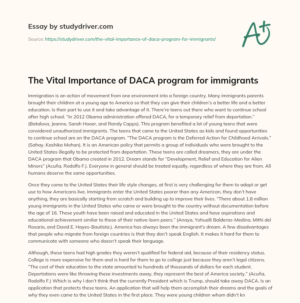 The Vital Importance of DACA Program for Immigrants essay