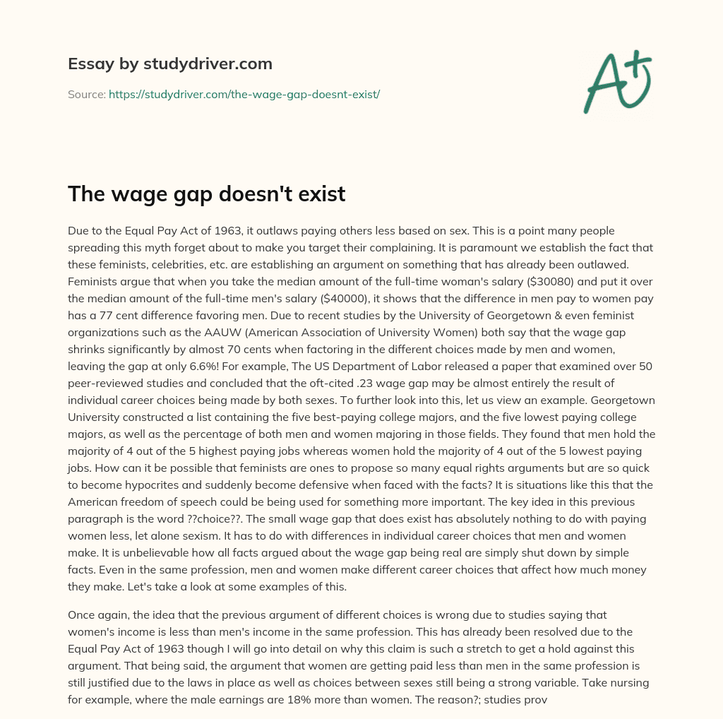The Wage Gap doesn’t Exist essay