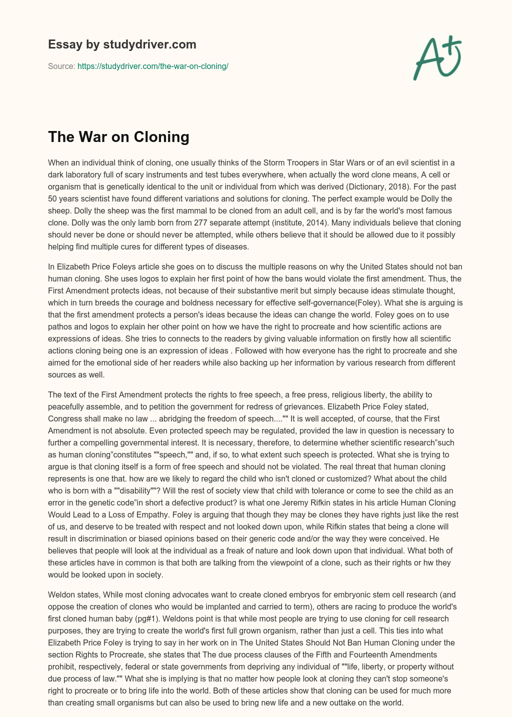 The War on Cloning essay