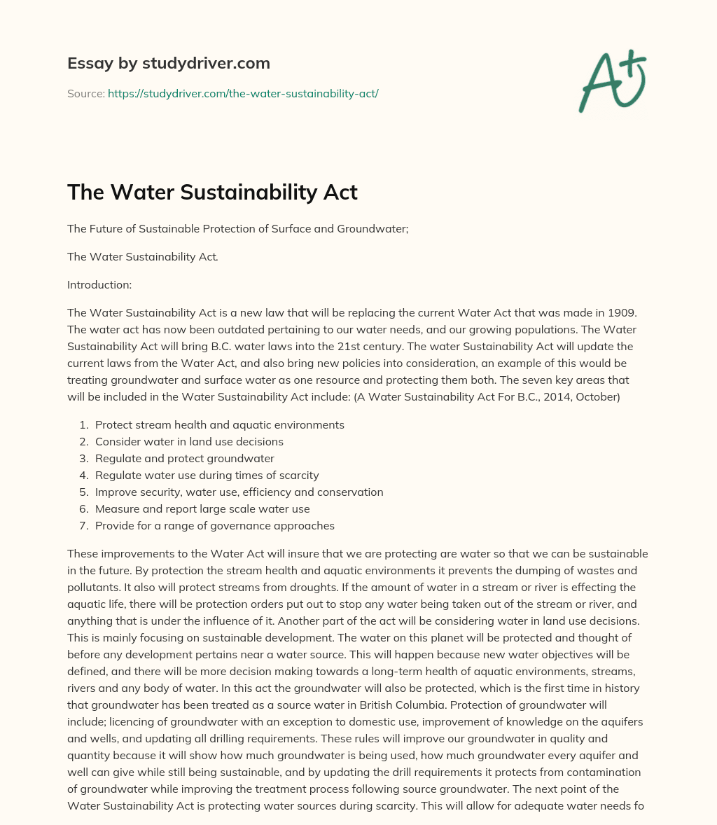 The Water Sustainability Act essay