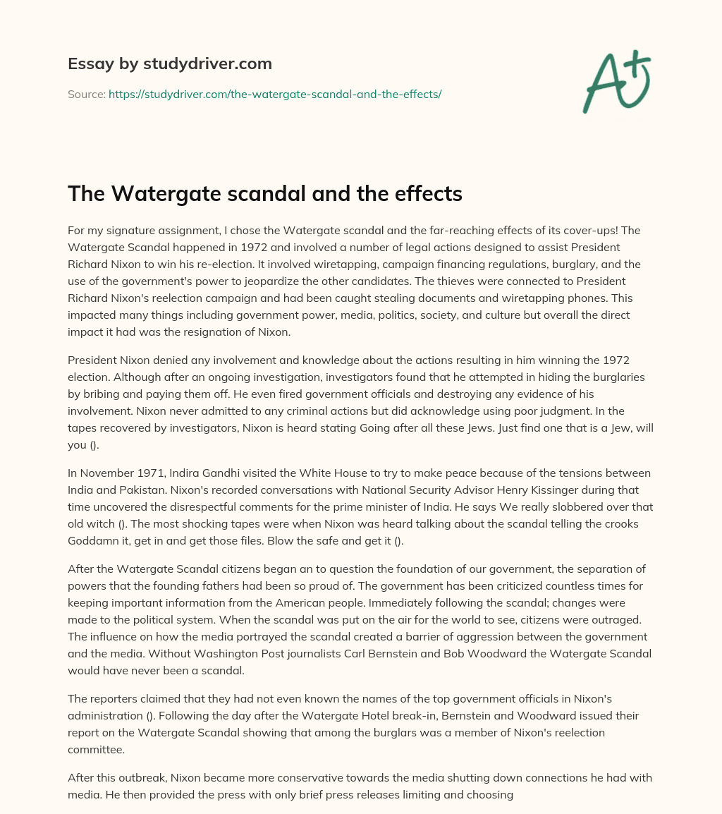 The Watergate Scandal and the Effects essay
