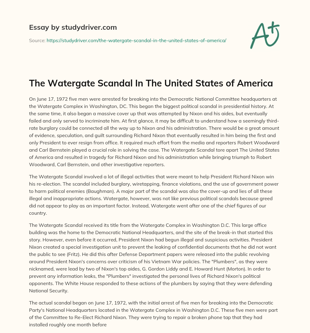 The Watergate Scandal in the United States of America essay