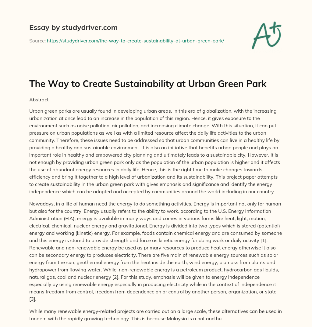 The Way to Create Sustainability at Urban Green Park essay