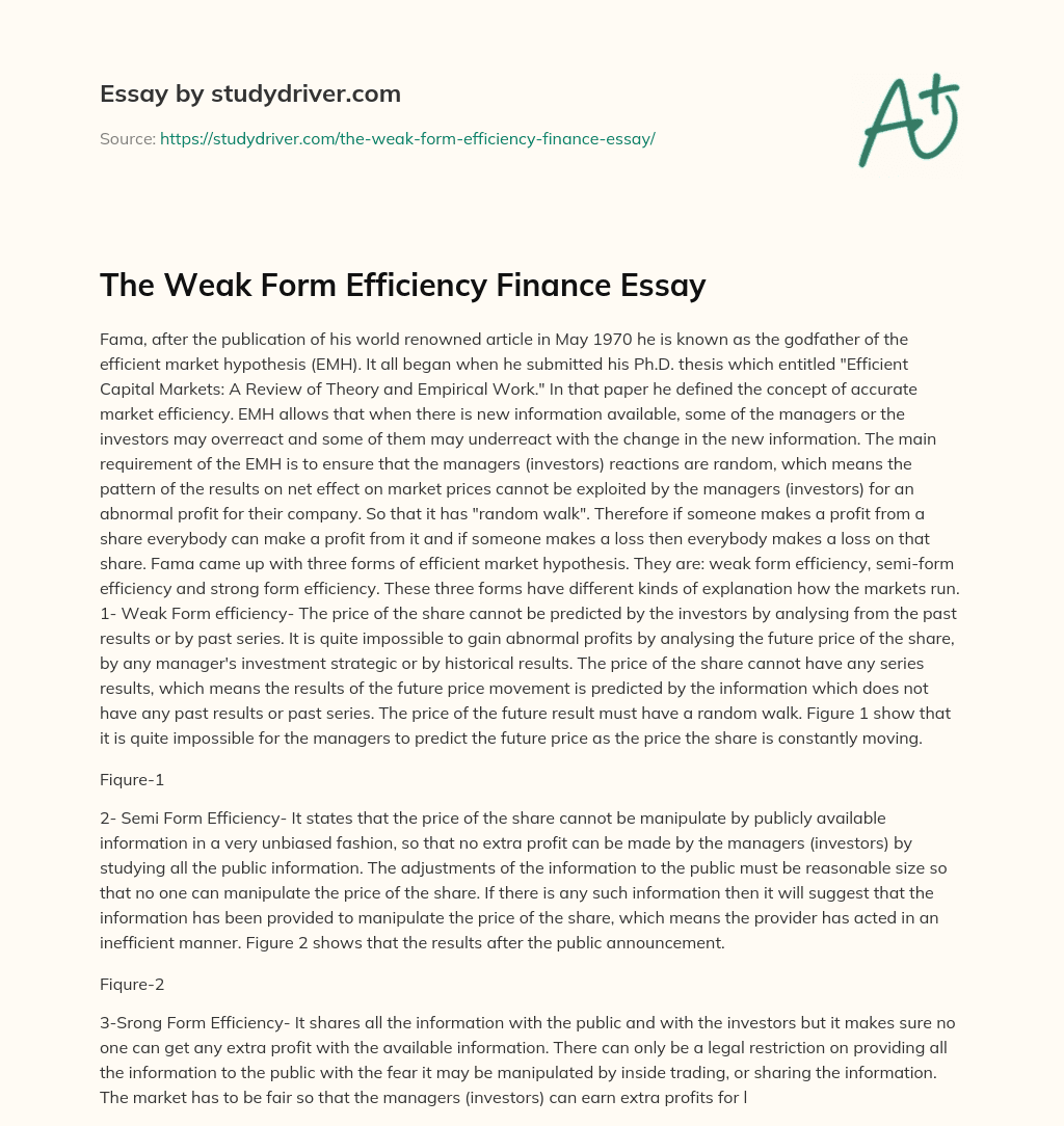 The Weak Form Efficiency Finance Essay essay
