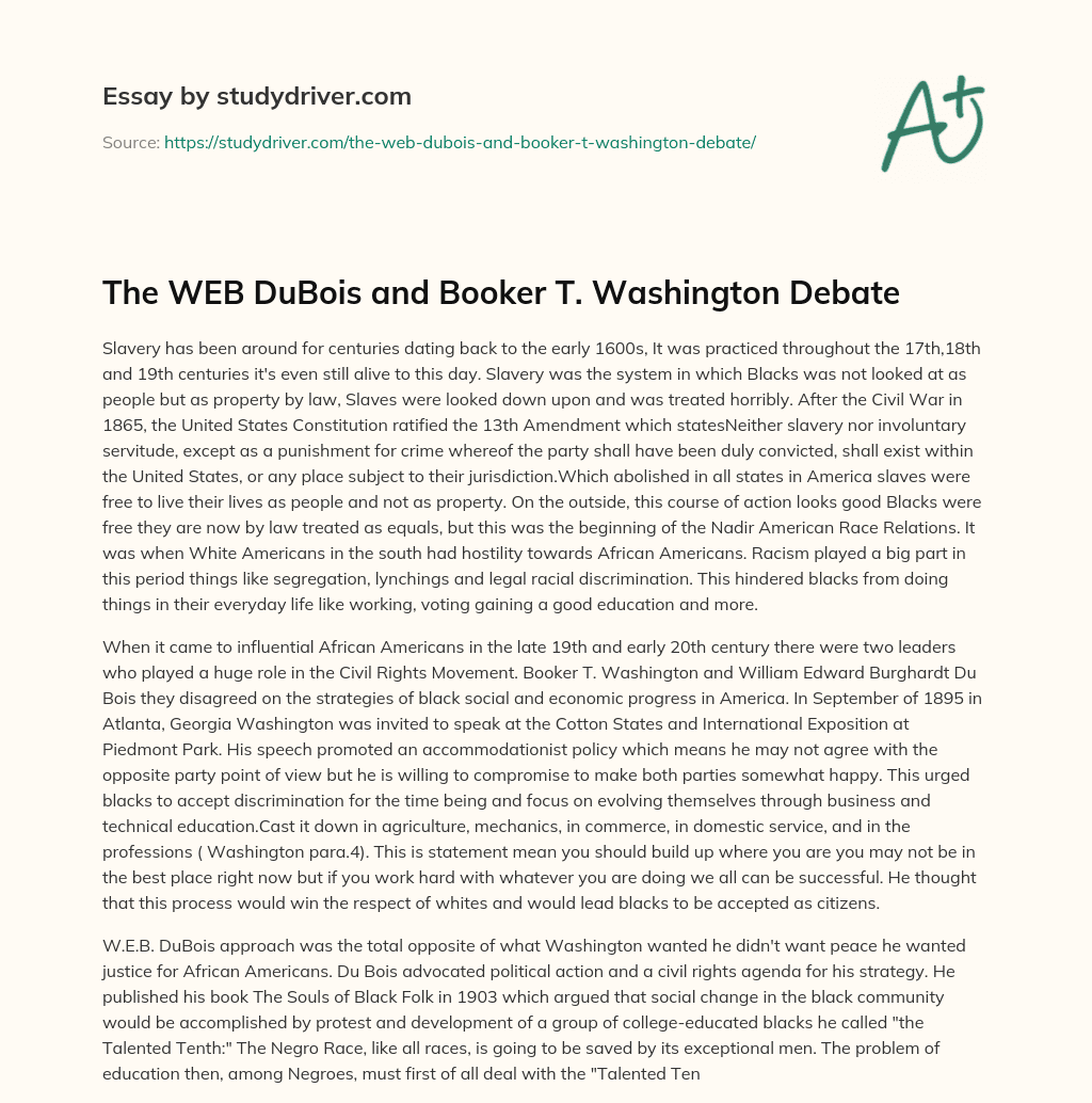 The WEB DuBois and Booker T. Washington Debate essay