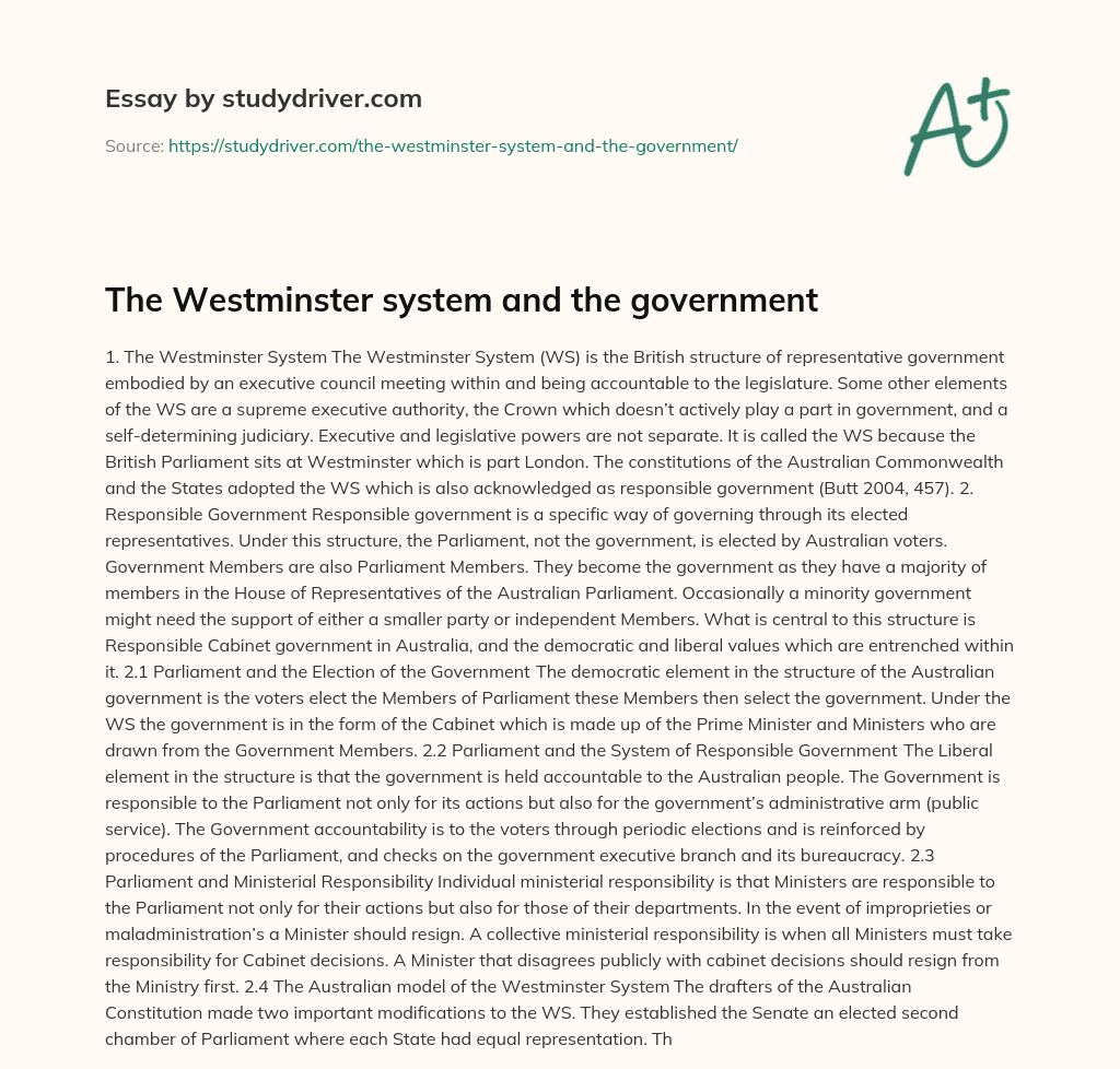 The Westminster System and the Government essay