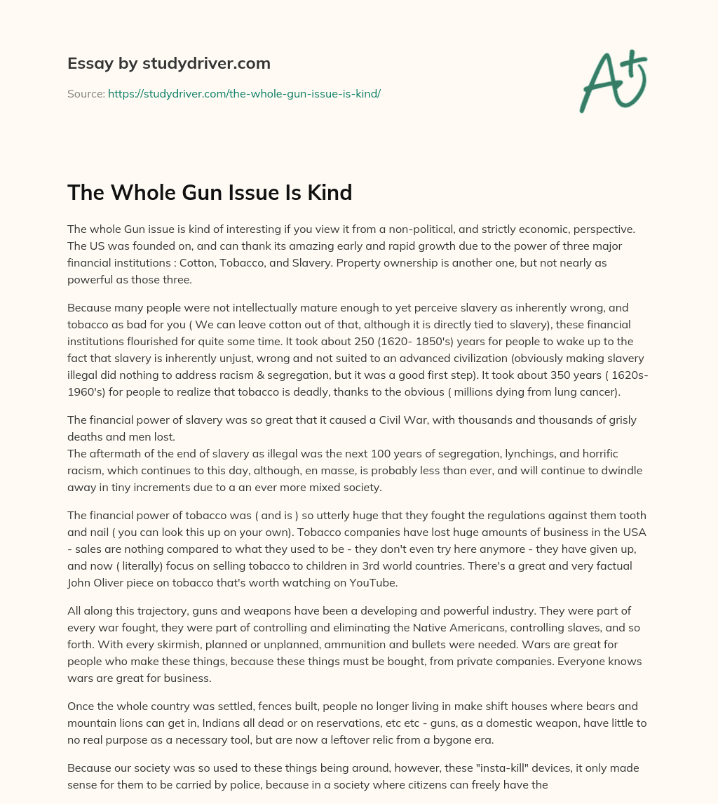 The Whole Gun Issue is Kind essay