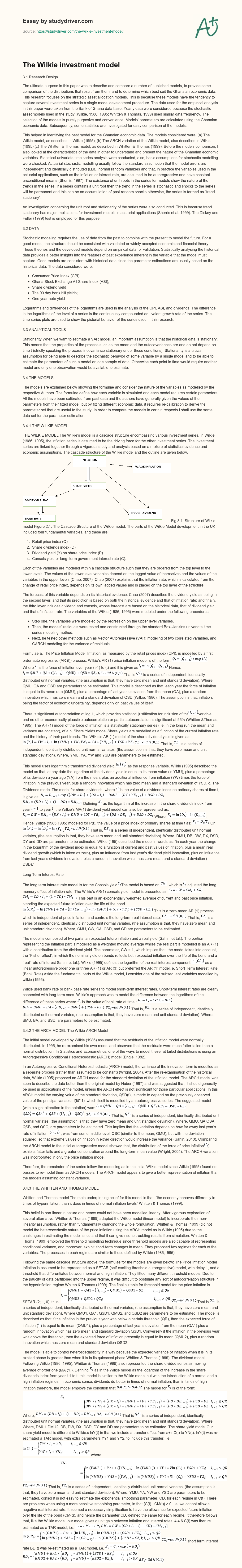 The Wilkie Investment Model essay