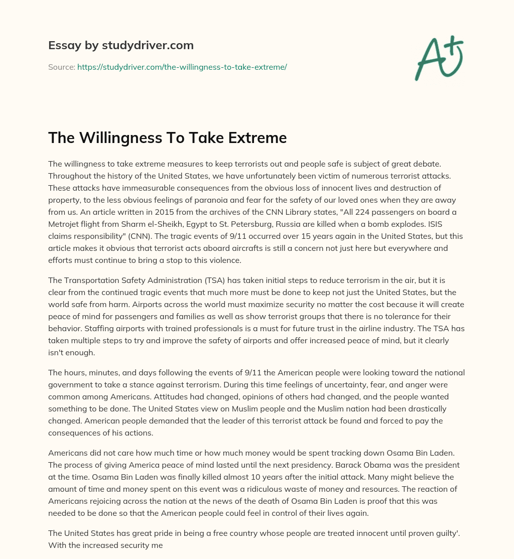 The Willingness to Take Extreme essay
