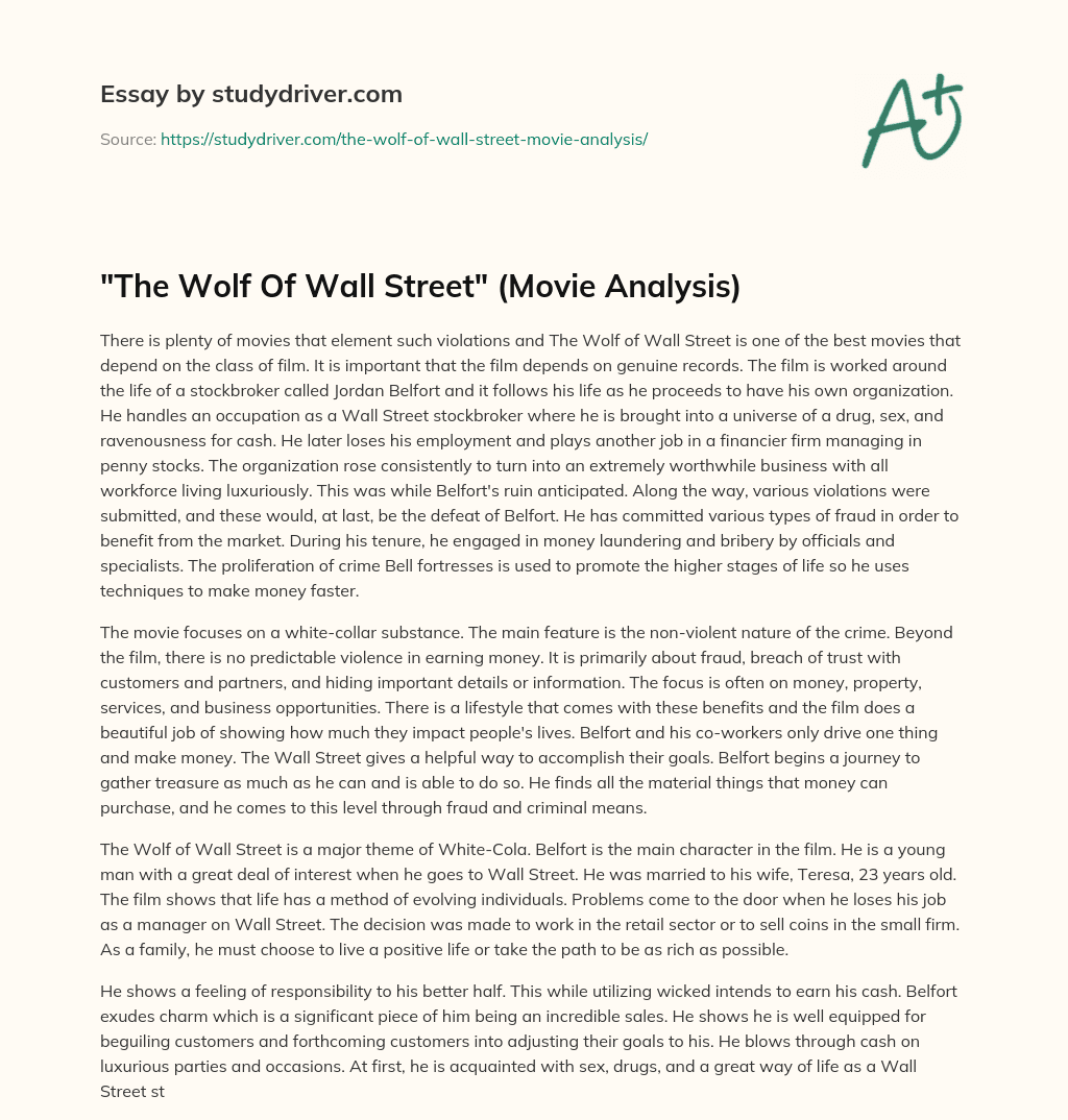 “The Wolf of Wall Street” (Movie Analysis) essay