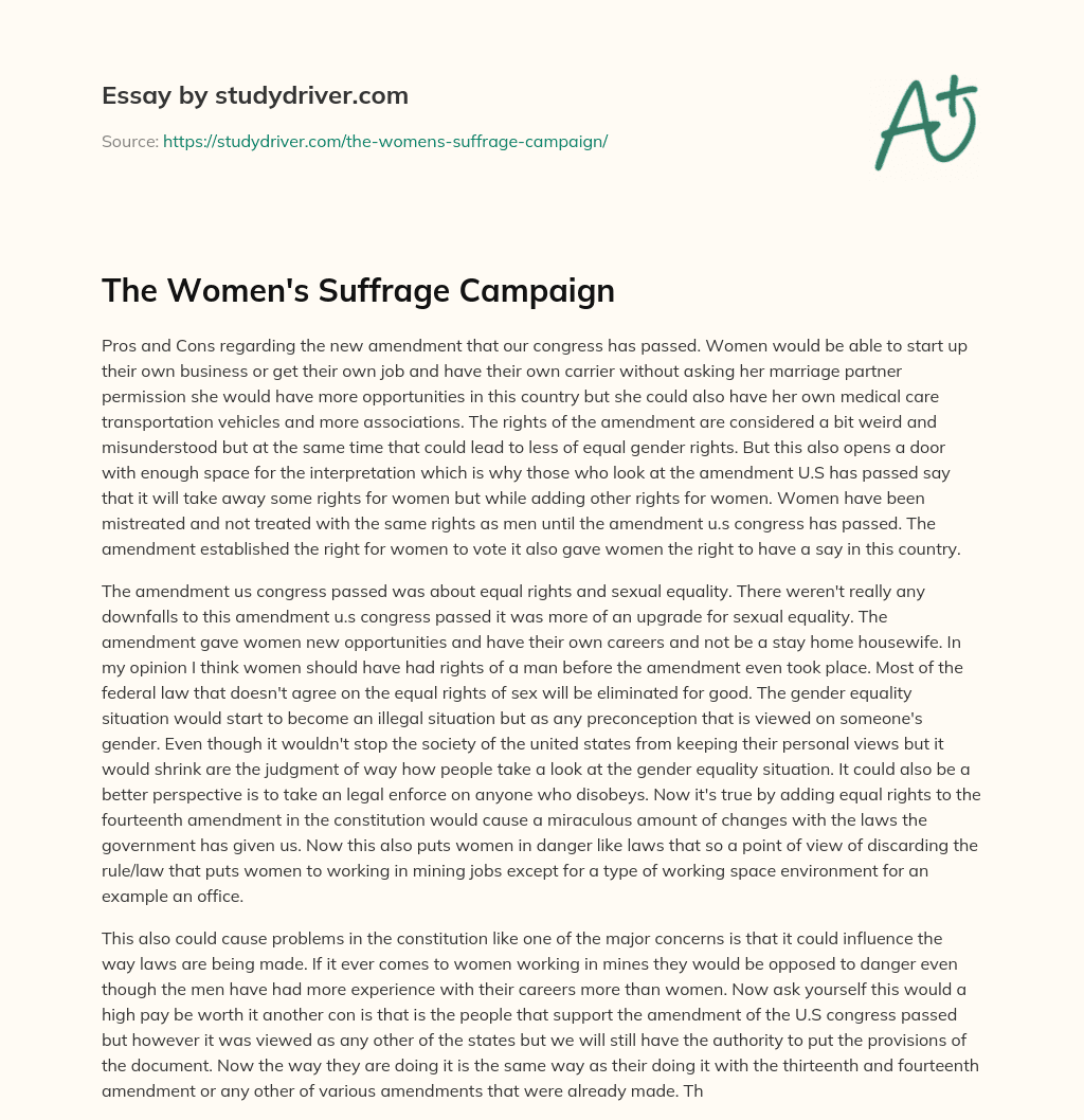 The Women’s Suffrage Campaign essay