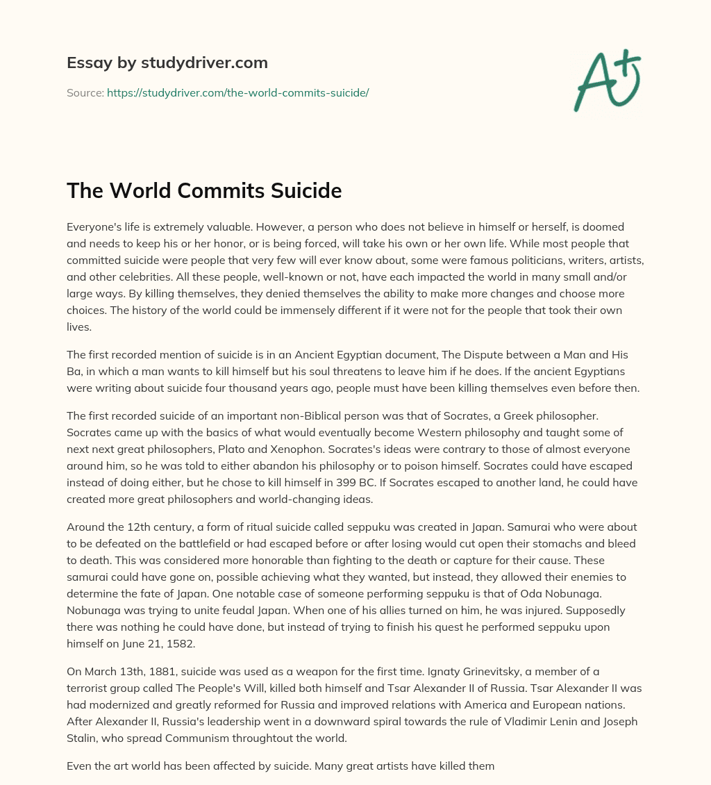 The World Commits Suicide essay