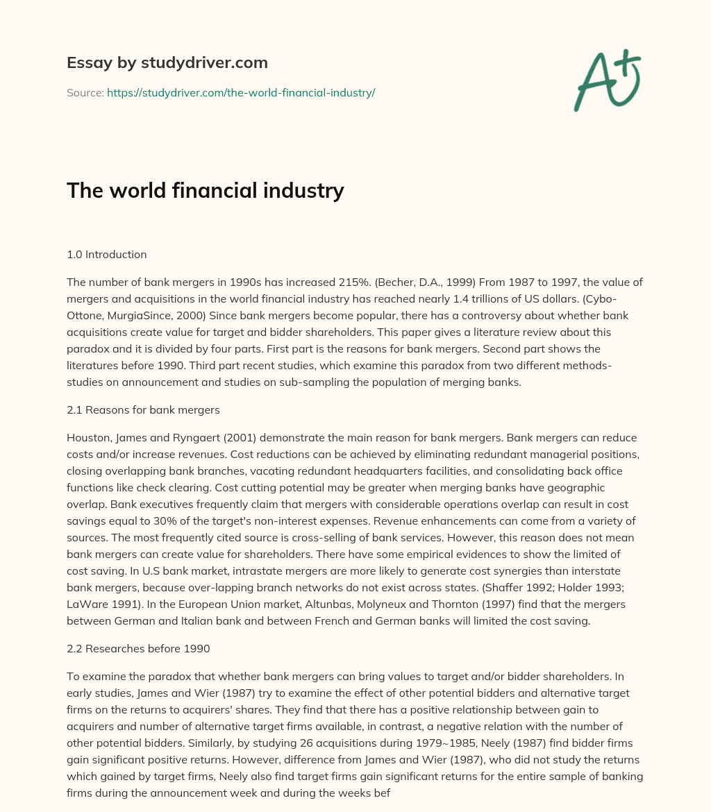 The World Financial Industry essay