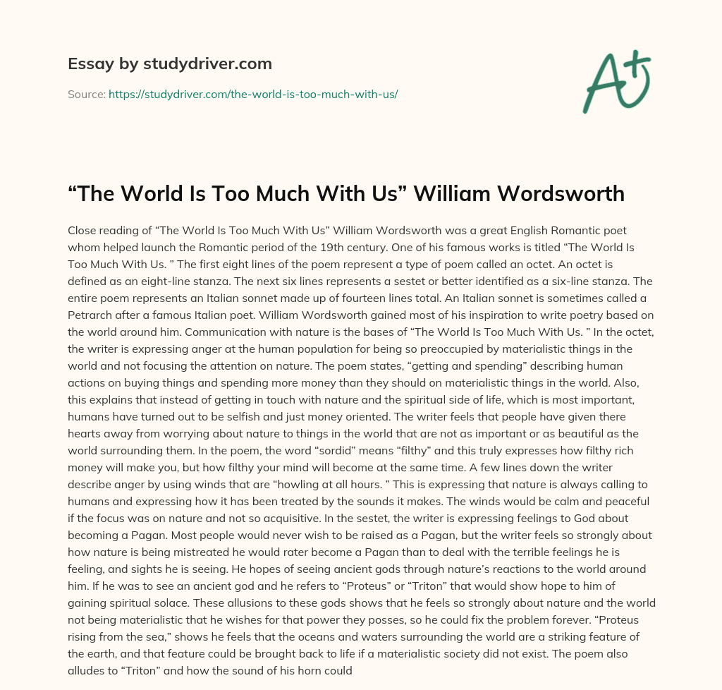 “The World is too Much with Us” William Wordsworth essay