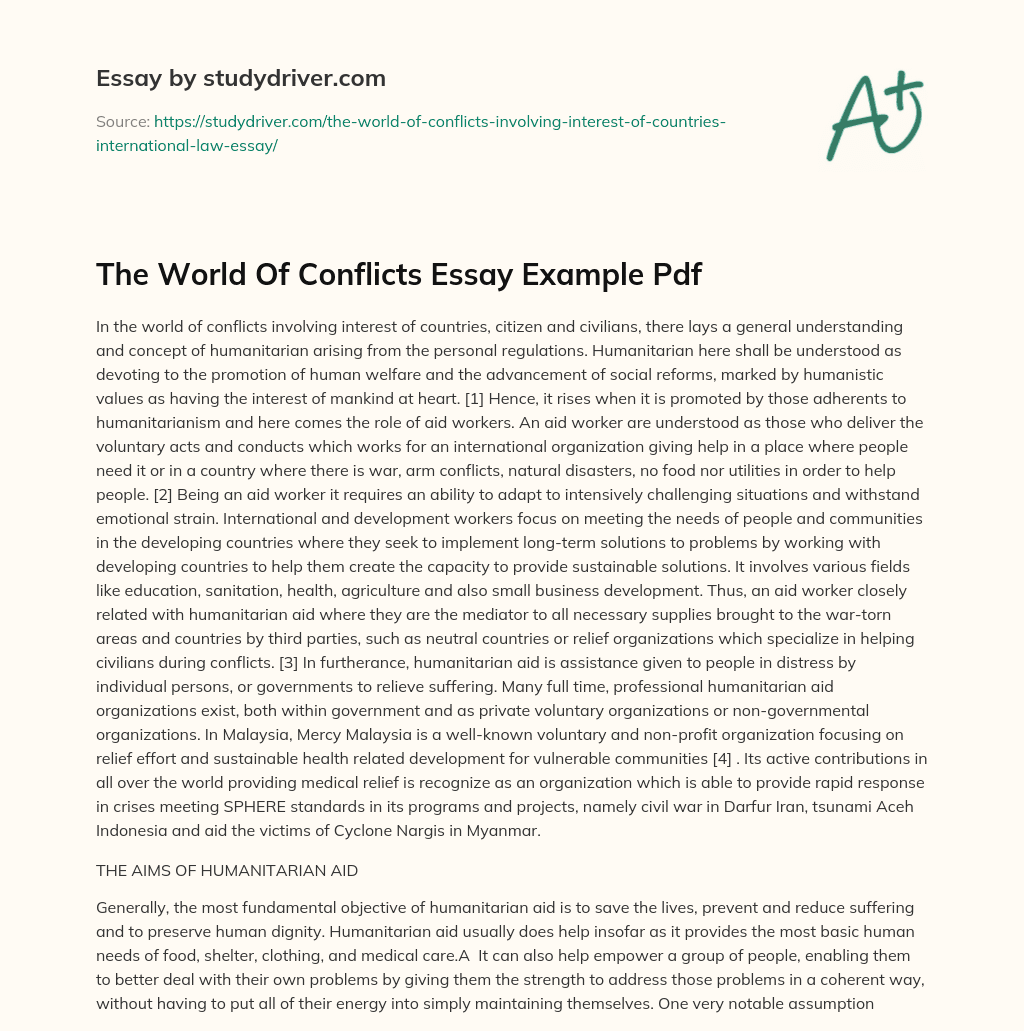 The World of Conflicts Essay Example Pdf essay