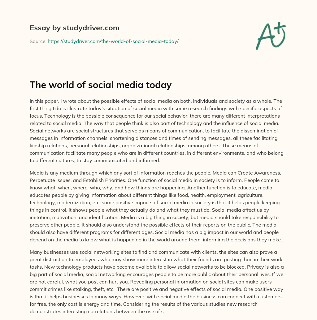 The World of Social Media Today essay
