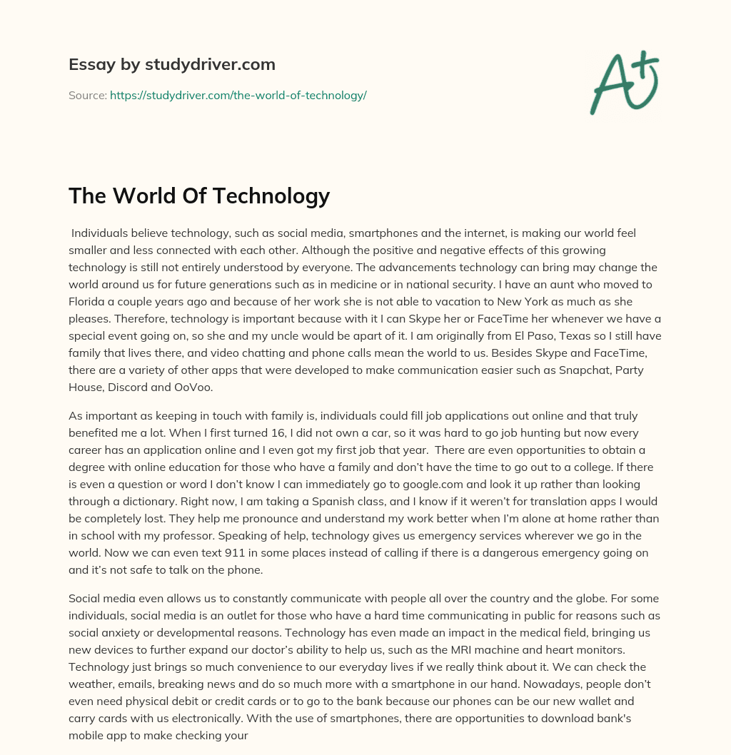 The World of Technology essay