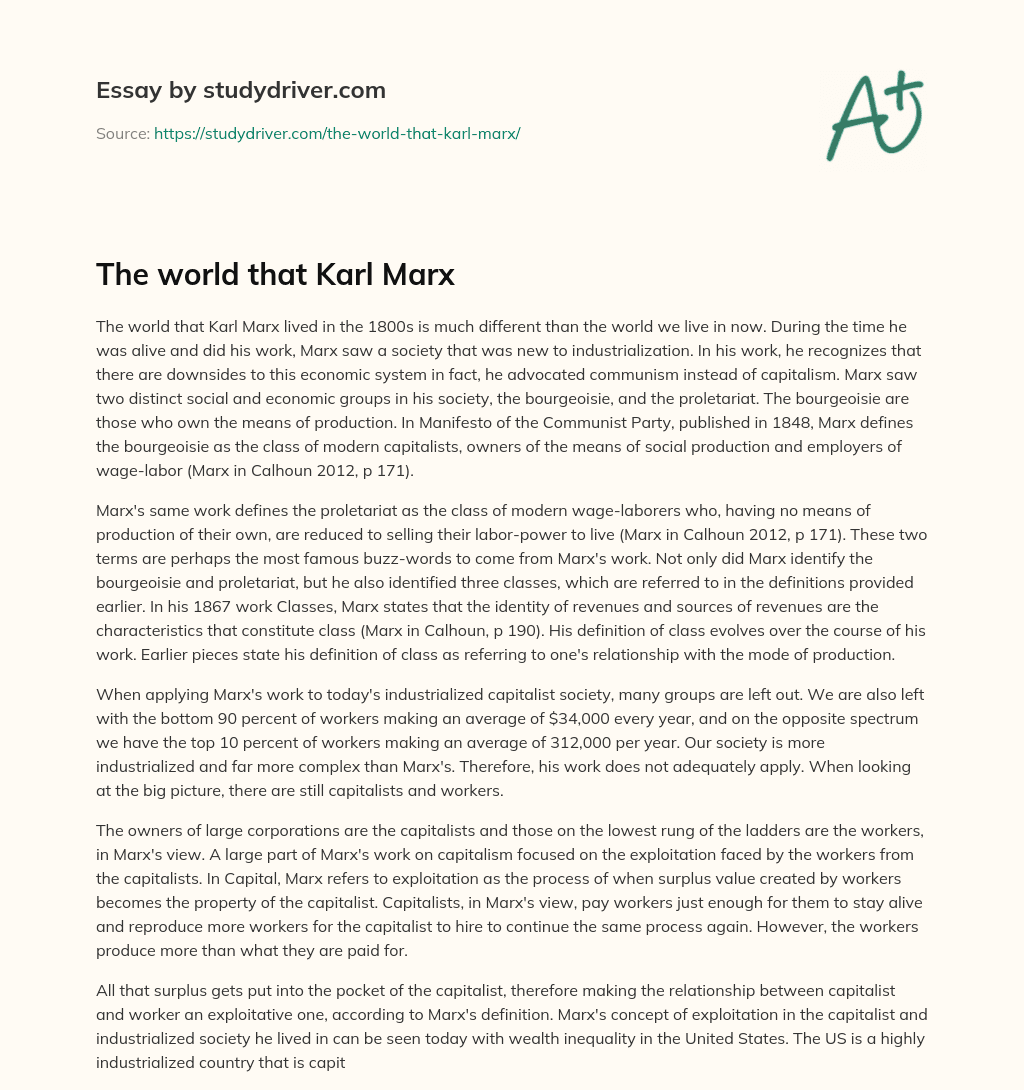 The World that Karl Marx essay