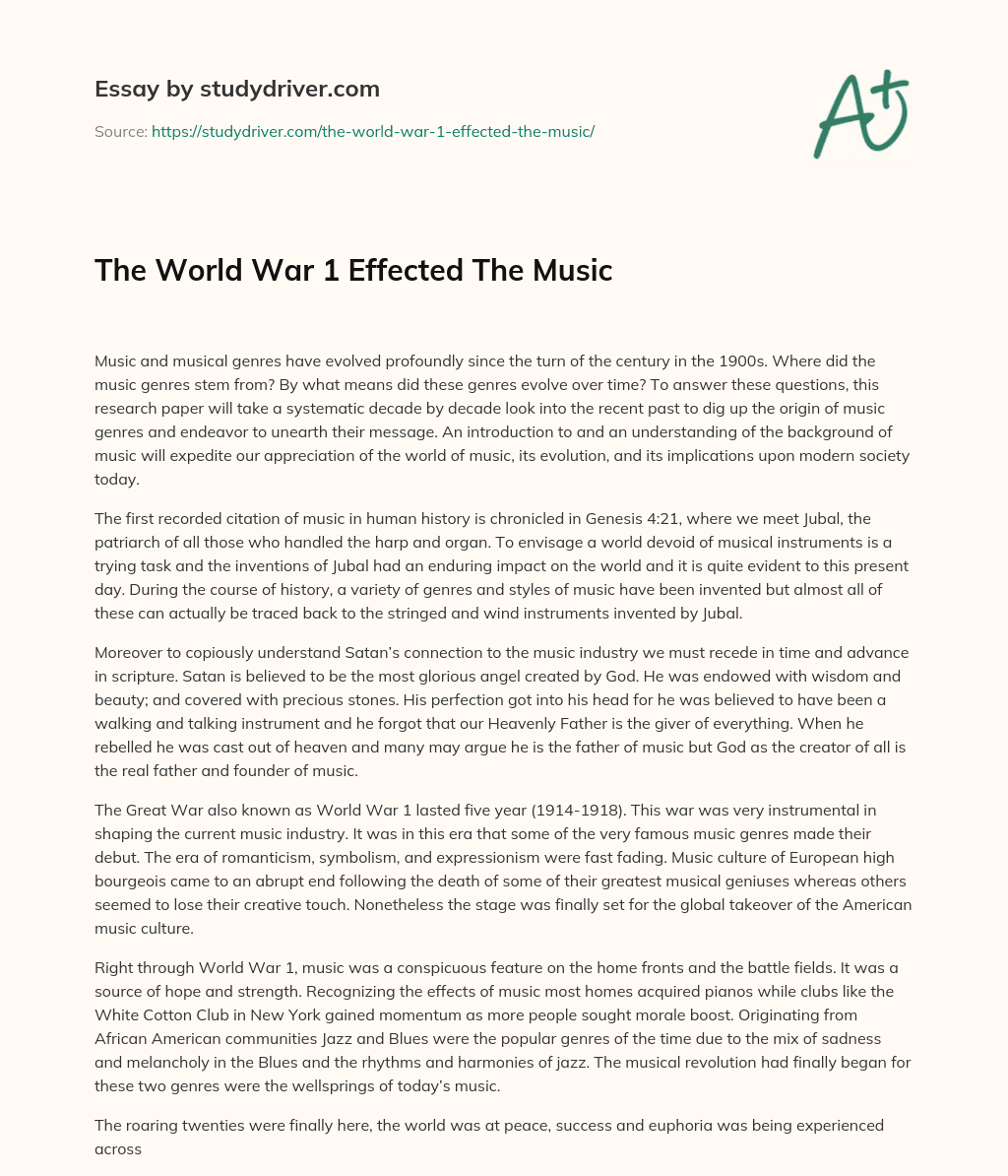 The World War 1 Effected the Music essay
