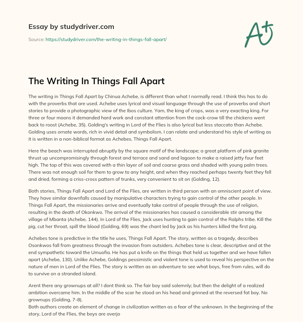 The Writing in Things Fall Apart essay