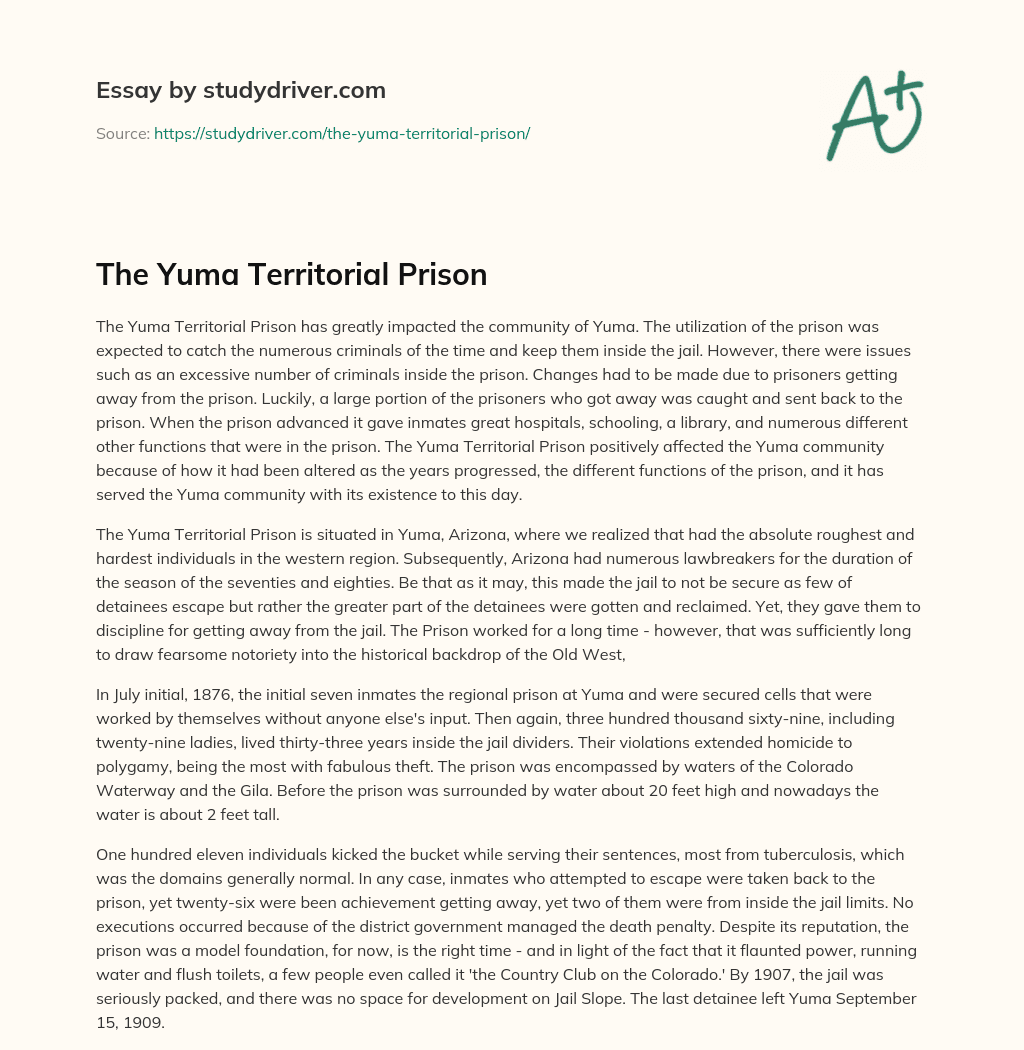 The Yuma Territorial Prison essay