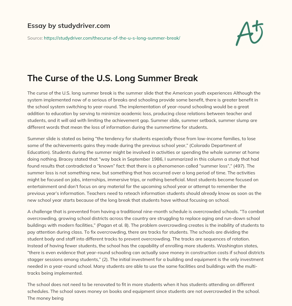The Curse of the U.S. Long Summer Break essay