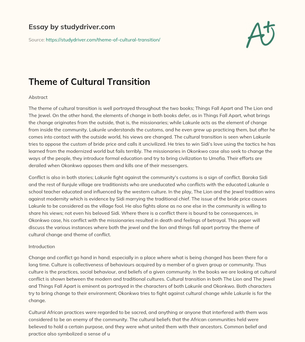 Theme of Cultural Transition essay