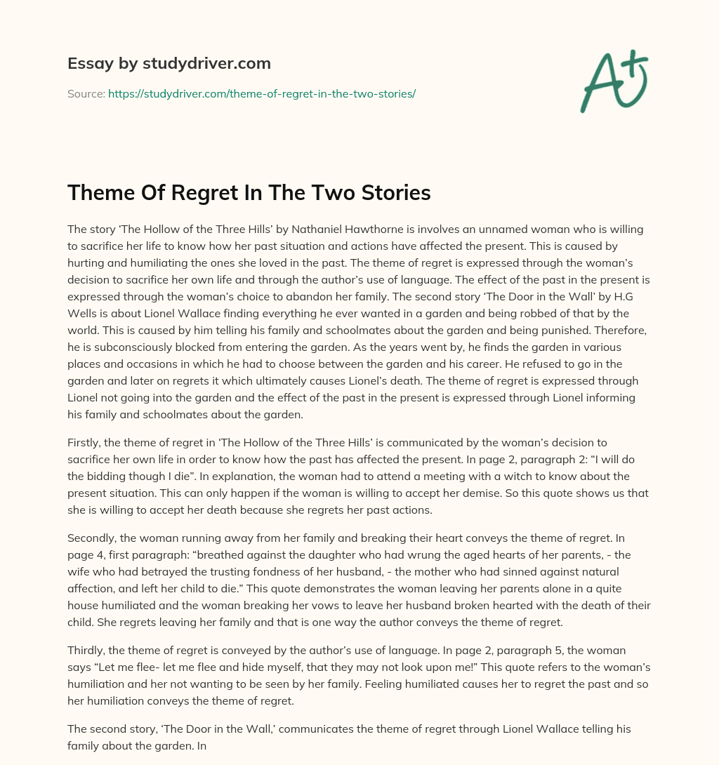 Theme of Regret in the Two Stories essay