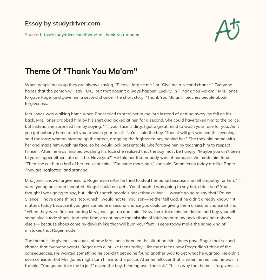 Theme of “Thank you Ma’am” essay