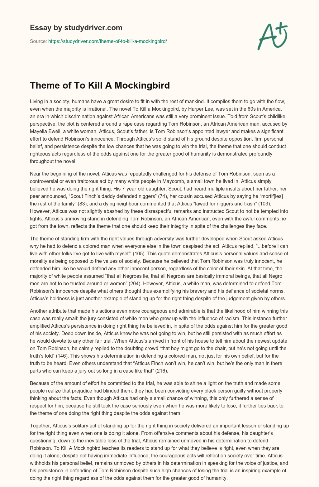 Theme of to Kill a Mockingbird essay