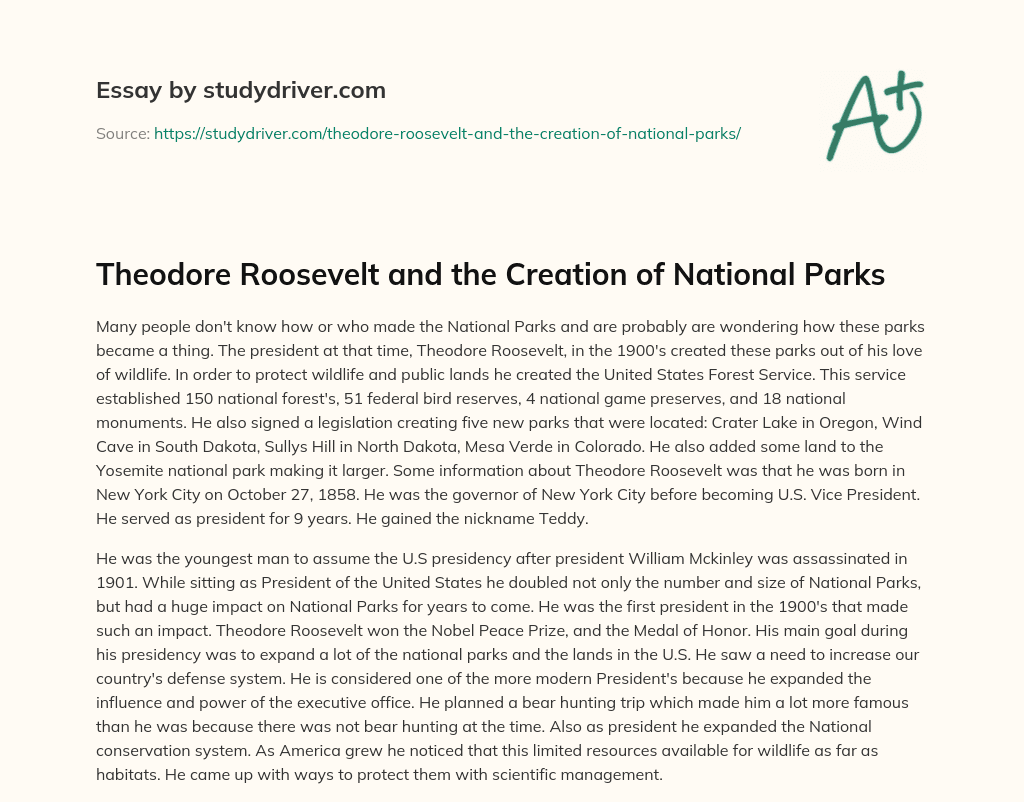 Theodore Roosevelt and the Creation of National Parks essay