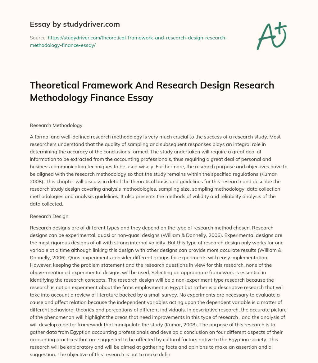 Theoretical Framework and Research Design Research Methodology Finance Essay essay