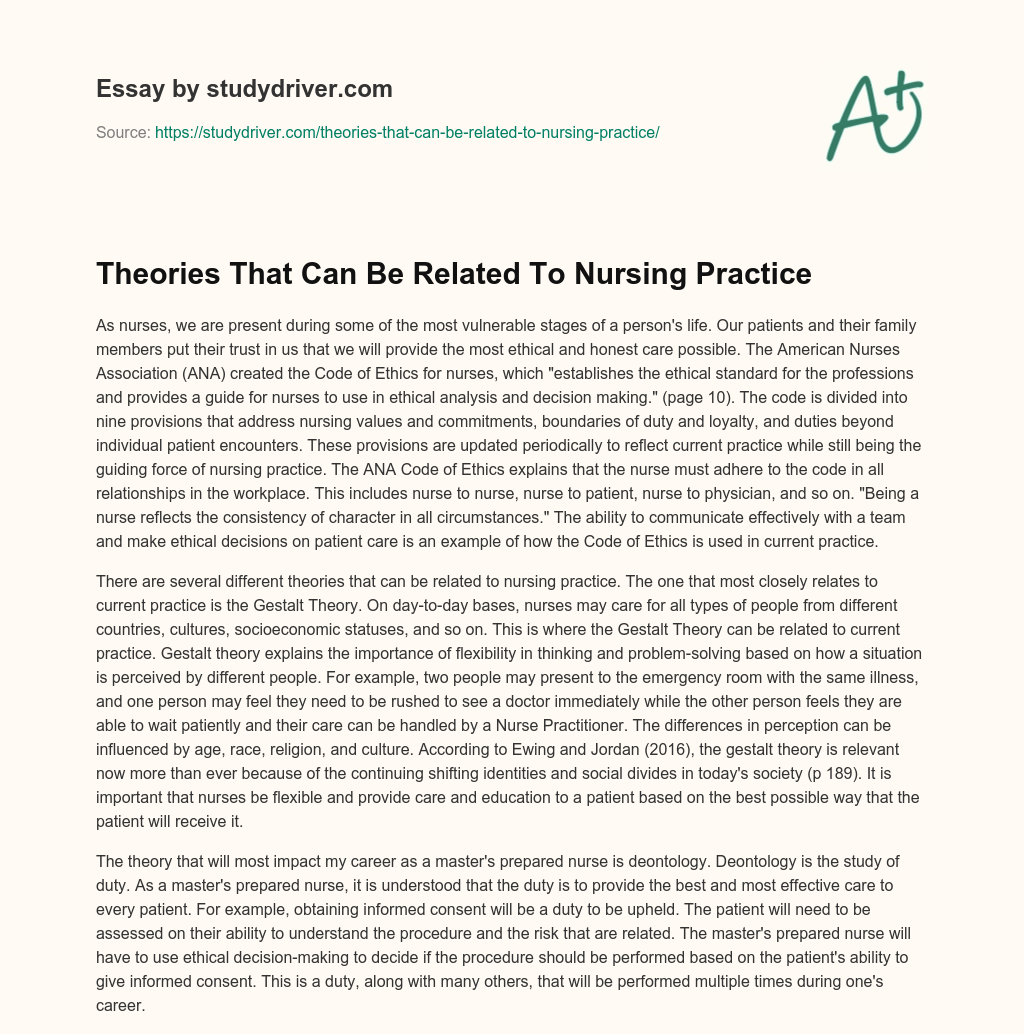 Theories that Can be Related to Nursing Practice essay