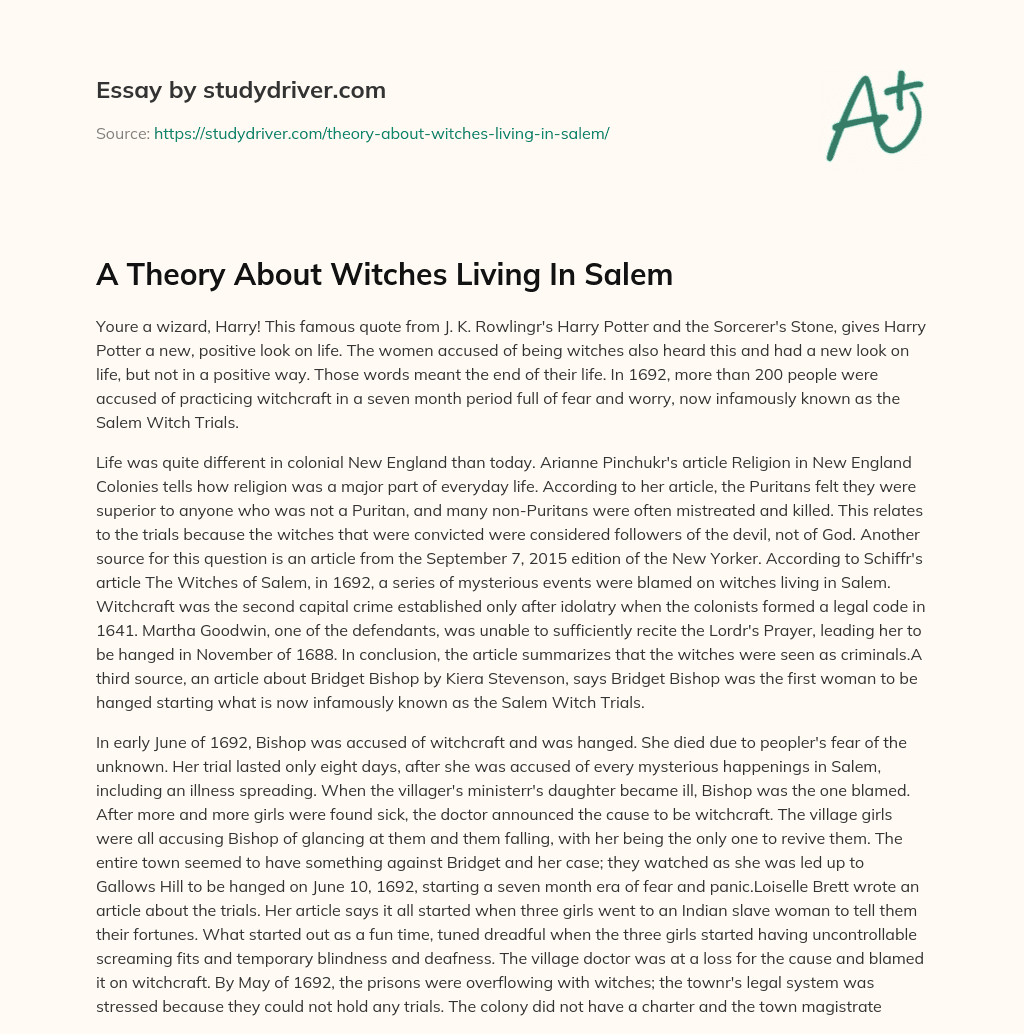 A Theory about Witches Living in Salem essay