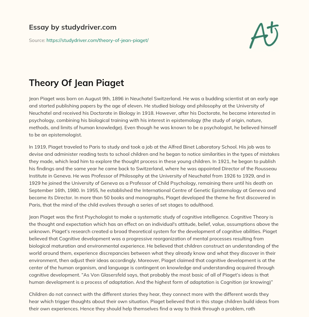 Theory of Jean Piaget essay