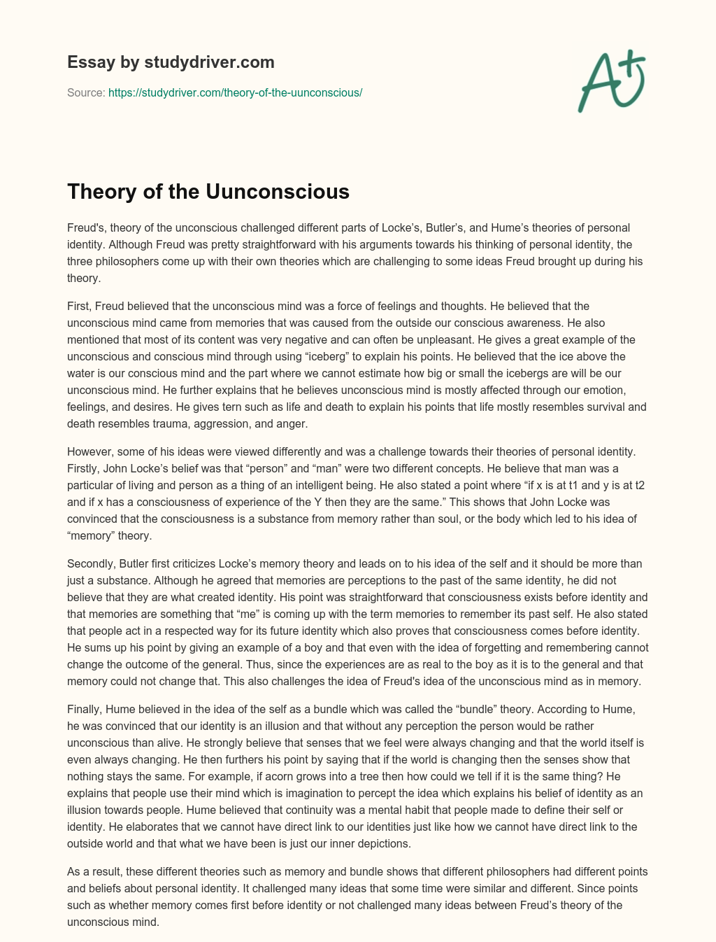 Theory of the Uunconscious essay