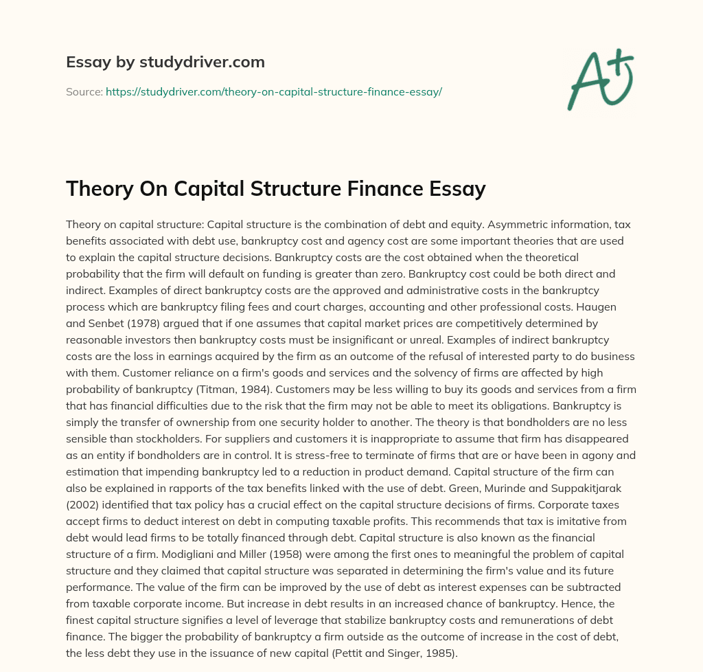 Theory on Capital Structure Finance Essay essay