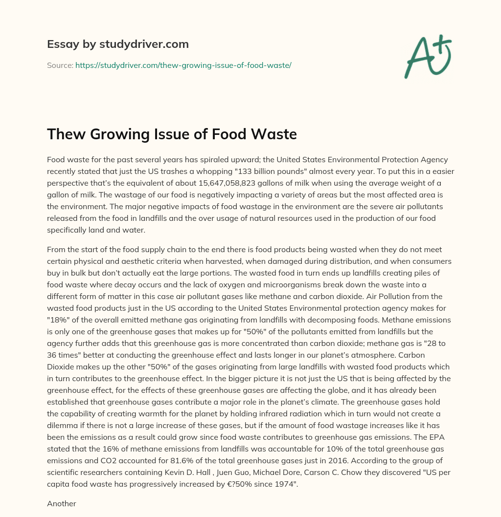 Thew Growing Issue of Food Waste essay