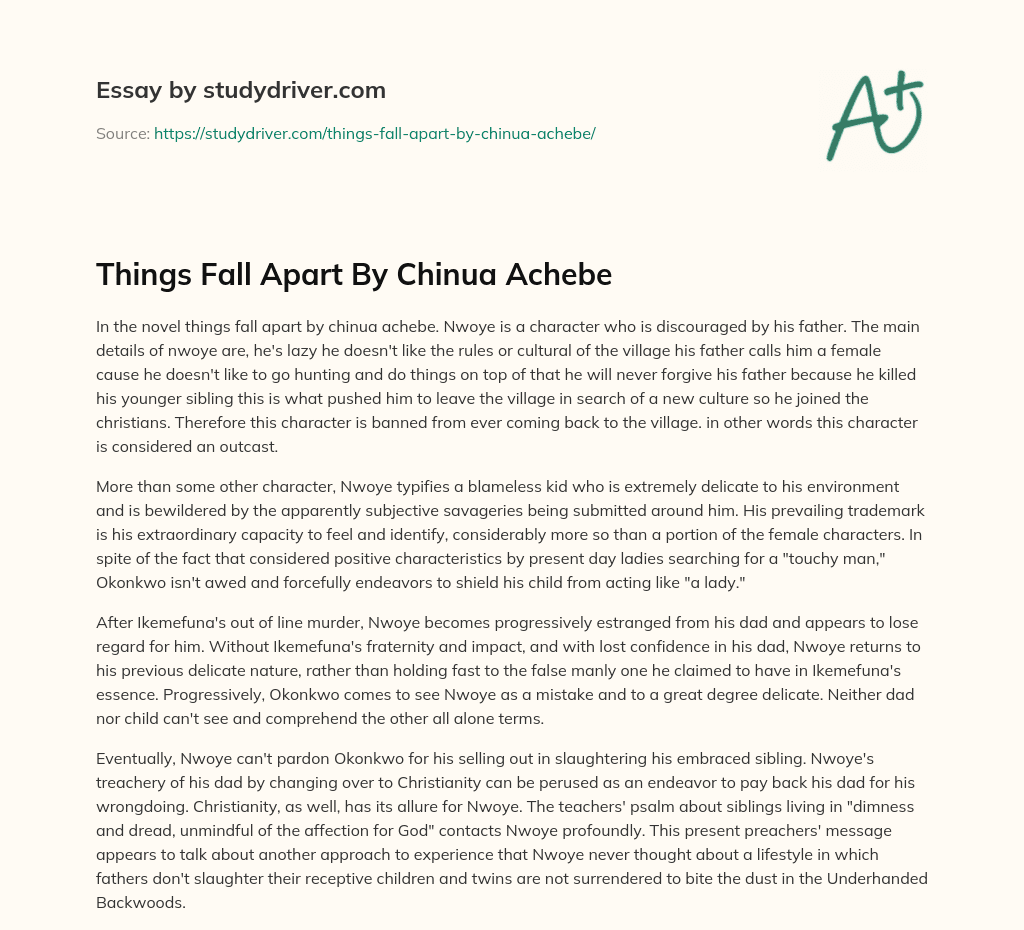 Things Fall Apart by Chinua Achebe essay