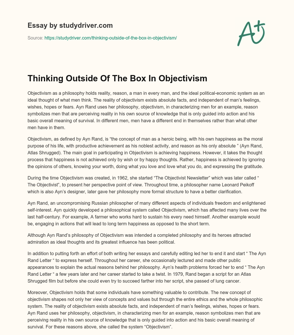 Thinking Outside of the Box in Objectivism essay