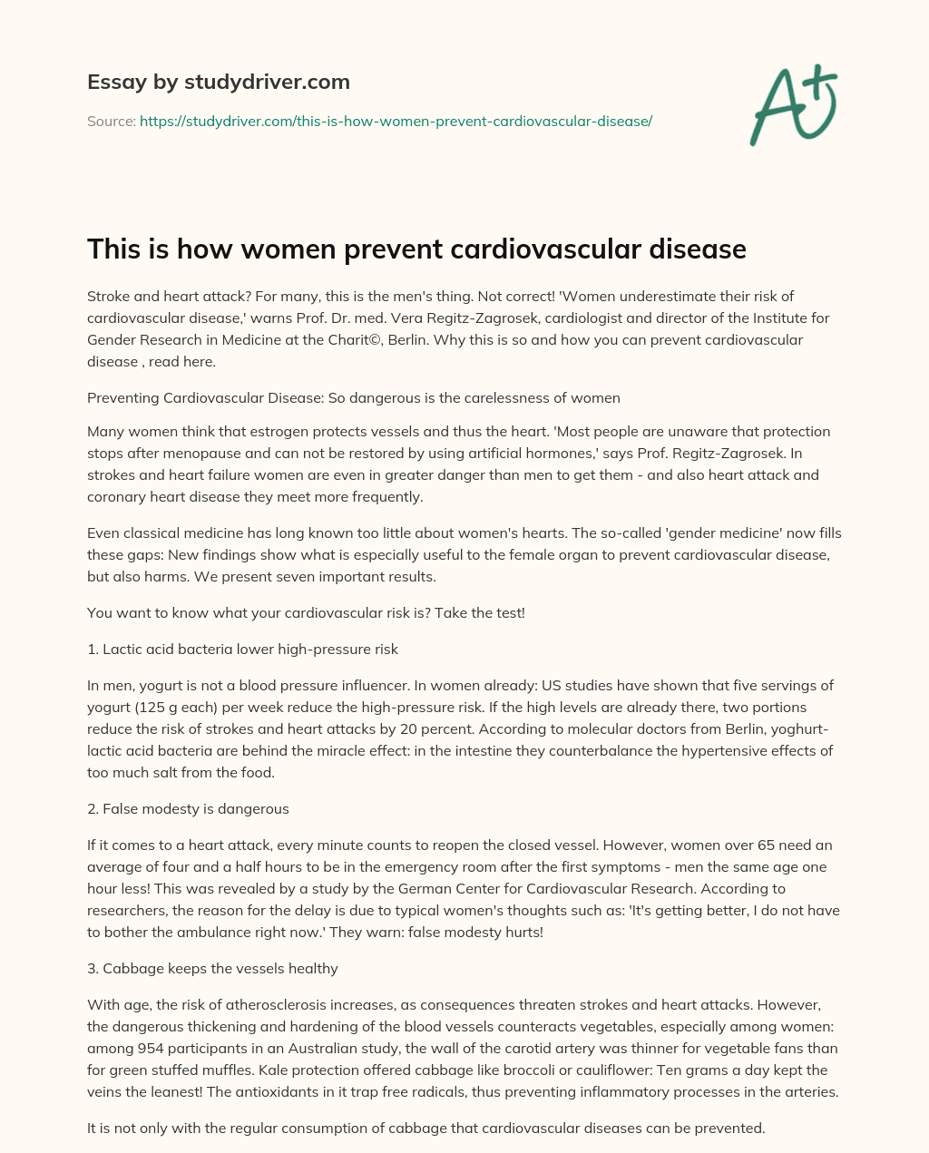 This is how Women Prevent Cardiovascular Disease essay