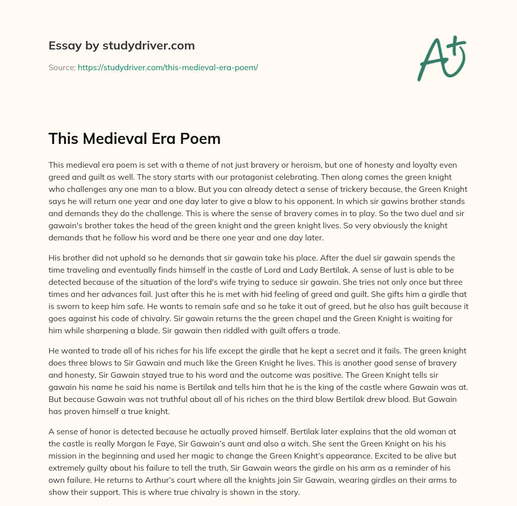 This Medieval Era Poem essay