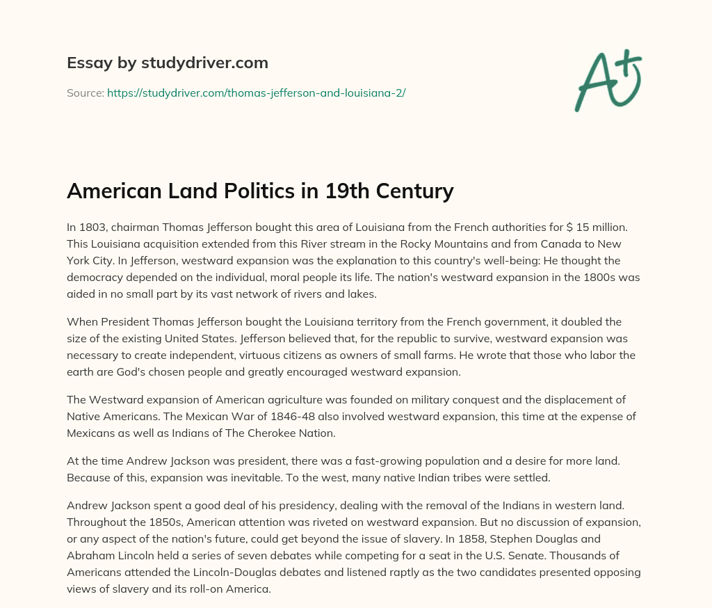 American Land Politics in 19th Century essay