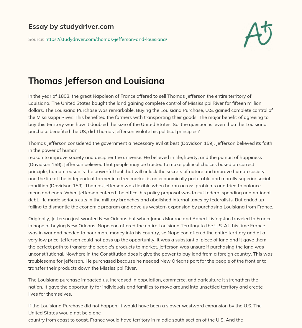 Thomas Jefferson and Louisiana essay