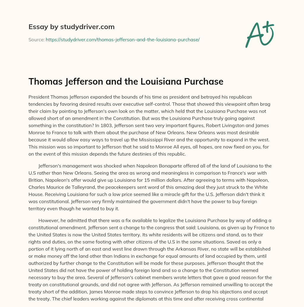 Thomas Jefferson and the Louisiana Purchase essay