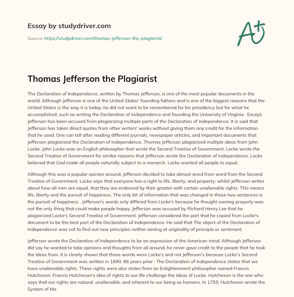 Thomas Jefferson the Plagiarist essay