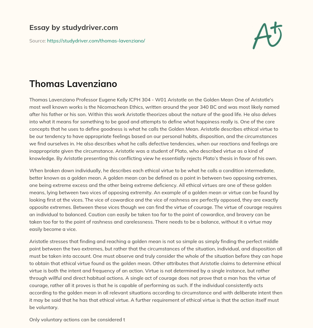 Thomas Lavenziano essay
