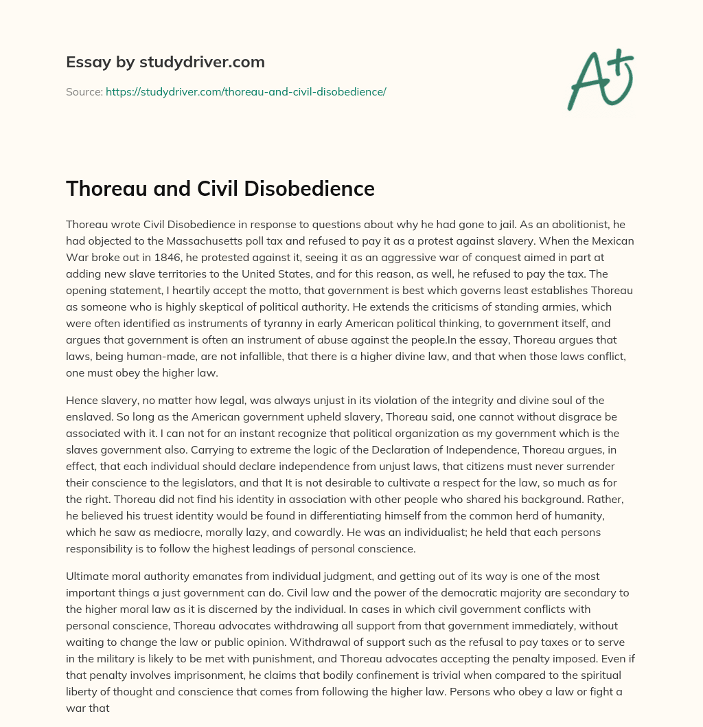 Thoreau and Civil Disobedience essay