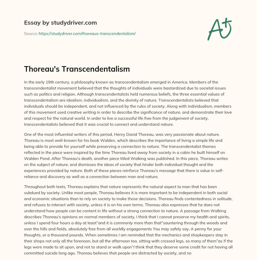 Thoreau’s Transcendentalism essay